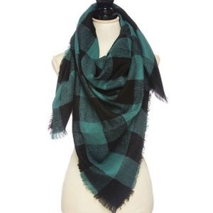 Green And Black Plaid Blanket Scarf